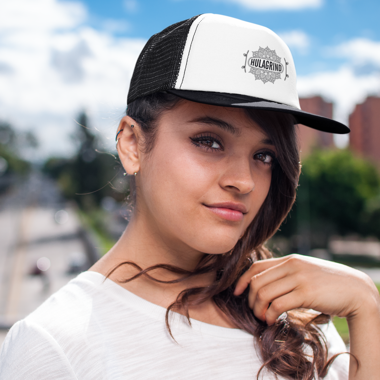 Hulagrind - Silver Mandala Skateboard Trucker Hat